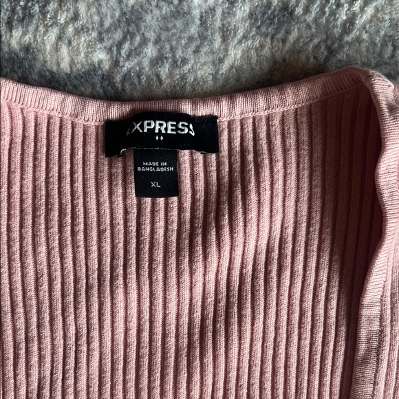 Express Ribbed Pink Tank Top with Ruffles - Picture 2 of 3